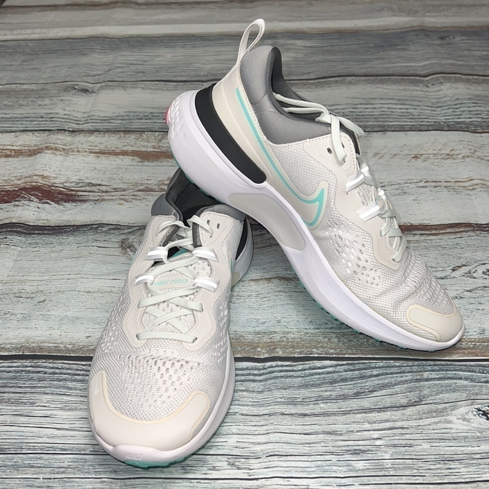 Nike  Men's React Miler 2 Platinum Tint/Dynamic Turquoise-White Size-10